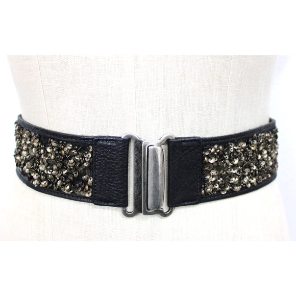 Vintage Streets Ahead Size M Women\'s Black Leather & Stretch Sequin main image 10